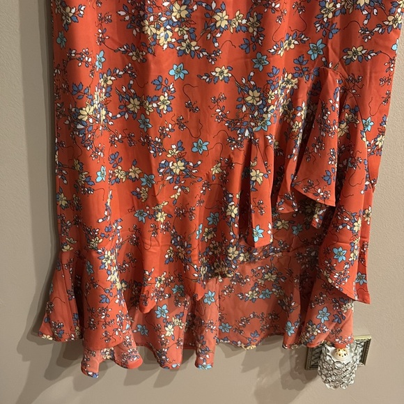 Max Studio floral high low ruffled midi skirt flowy flounce elastic waist large - Picture 4 of 12